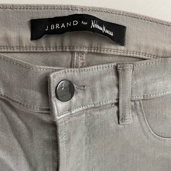 Sz 26 J Brand for Neiman Marcus silver metallic super skinny jeans - Picture 4 of 11